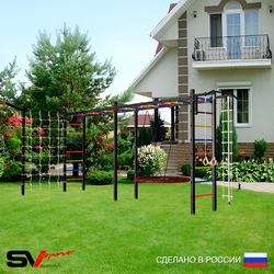 Уличная шведская стенка Sv Sport рукоход х 2 с комплектом турник прямой У52255.1 (Турник/Гнездо 100см/Кронш бокс/Канат/кольца/лестница/Сетка)