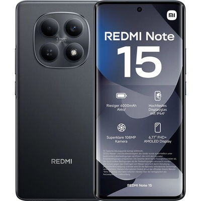 Смартфон Xiaomi Redmi Note 15 4G 6/128Gb, Ростест(ЕАС), 6.77", AMOLED, NFC, Midnight Black (Черный)
