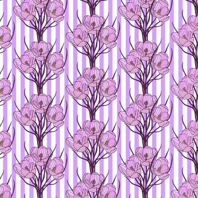 Seamless pattern of saffron flowers, crocus.