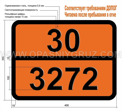 Табличка Опасный груз 30-3272 ЭФИРЫ СЛОЖНЫЕ Н.У.К.