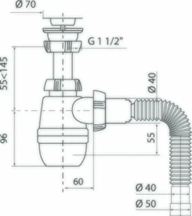 Сифон для мойки WIRQUIN Минор 1 1/2x40, 40x40/50 с выпуском и гибким соединением 30718026