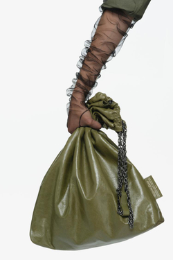 ZARA X JOHN GALLIANO БОЛЬШАЯ КОЖАНАЯ СУМКА TRI-CHIC — LIMITED EDITION, ЗЕЛЕНЫЙ ХАКИ