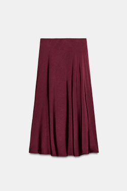 ZARA АТЛАСНАЯ ЮБКА МИДИ НА ЗАПÁХЕ, БУРГУНДИ