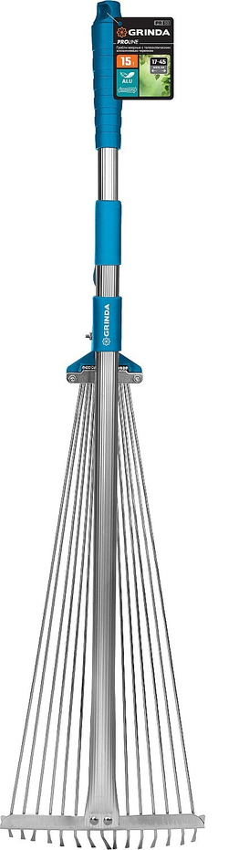 GRINDA PR-50, длина 800 - 1240 мм, ширина 170 - 450 мм, телескопический алюминиевый черенок, регулируемые веерные грабли, PROLine (421868)