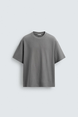 ZARA ФУТБОЛКА RELAXED FIT ИЗ РЕЛЬЕФНОЙ ТКАНИ, СЕРЫЙ