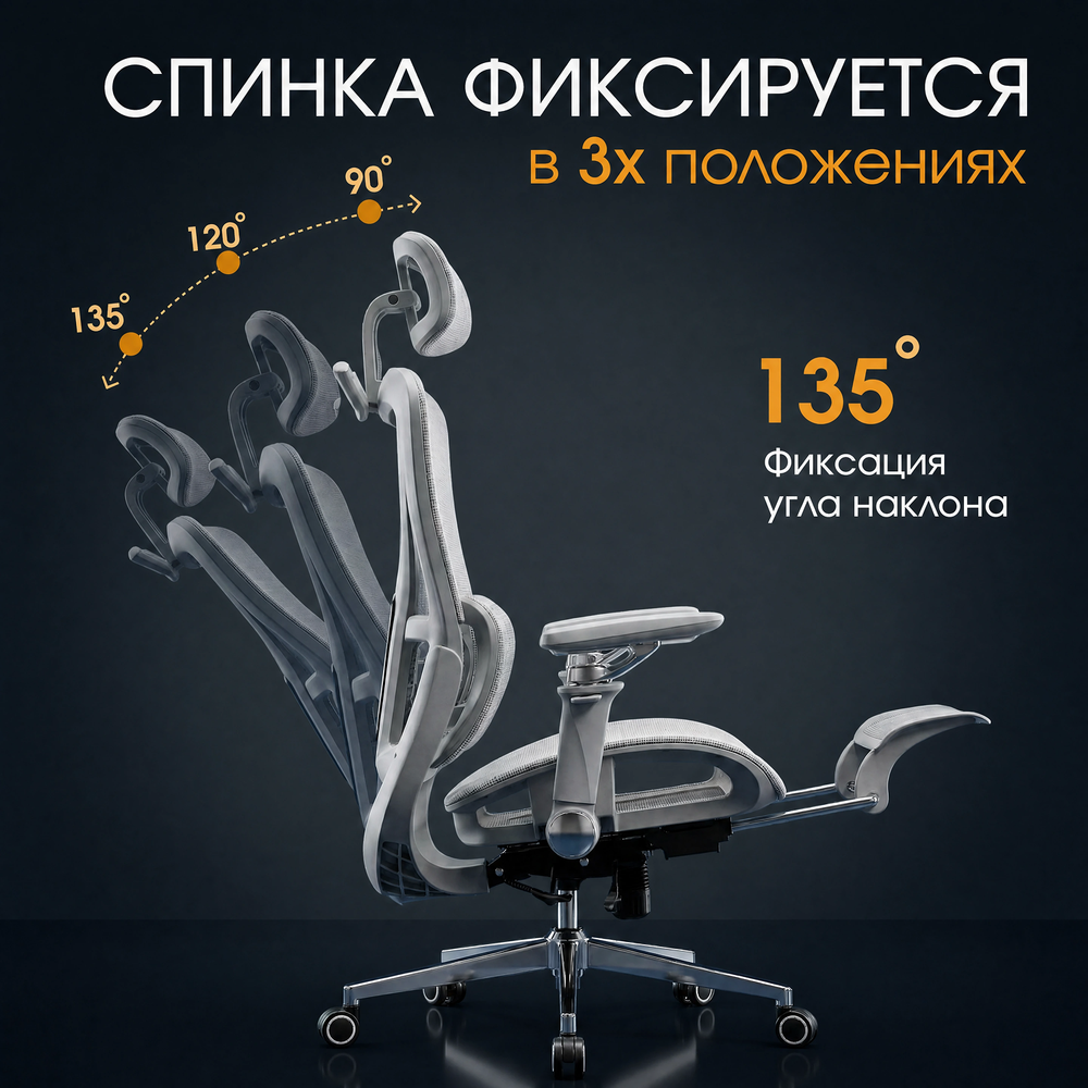Кресло компьютерное, офисное кресло LS-918W  3D подголовник, 8D подлокотник.