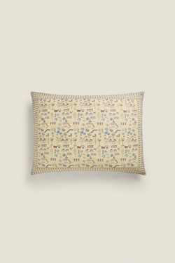 ZARA HOME ЧЕХОЛ ДЛЯ ДЕКОРАТИВНОЙ ПОДУШКИ С ВЫШИВКОЙ, СВЕТЛО-ЗЕЛЕНЫЙ