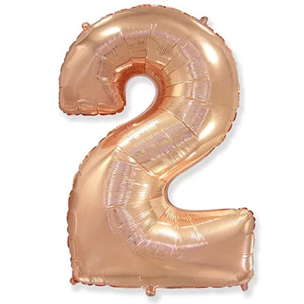 Шар фольга Цифра 2 Rose Gold Розовое Золото 102см с гелием