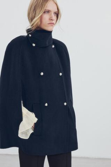ZARA НАКИДКА С ПУГОВИЦАМИ И ШЕРСТЬЮ — ZW COLLECTION, МОРСКОЙ ТЕМНО-СИНИЙ