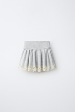 ZARA ЮБКА ИЗ МЯГКОЙ ТКАНИ С КРУЖЕВОМ, СЕРЫЙ МЕЛАНЖ