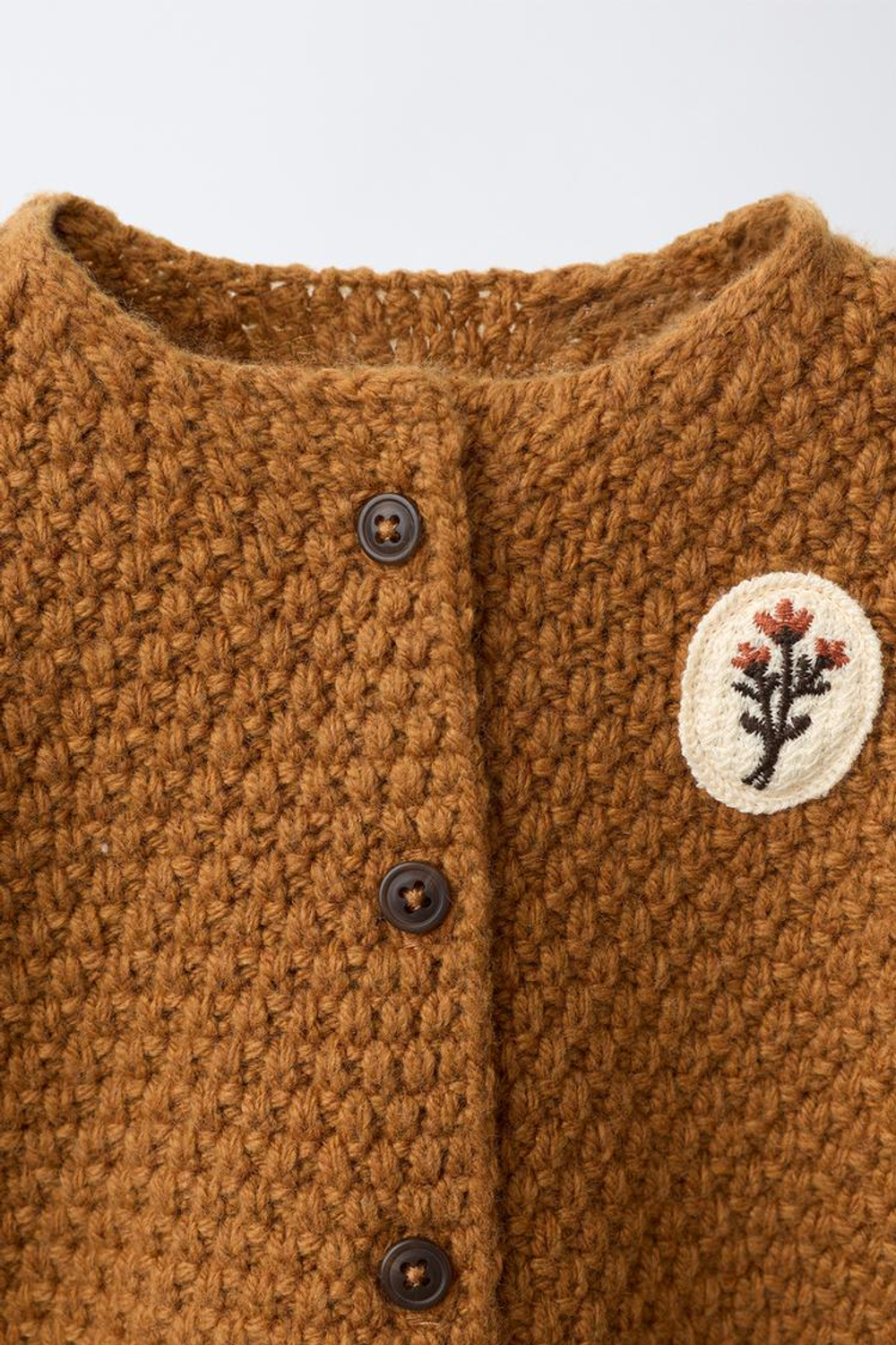 ZARA КАРДИГАН ИЗ СМЕСОВОЙ ШЕРСТИ С НАШИВКОЙ, РЖАВЫЙ