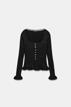 ZARA КОМБИНИРОВАННЫЙ КАРДИГАН, ЧЕРНЫЙ