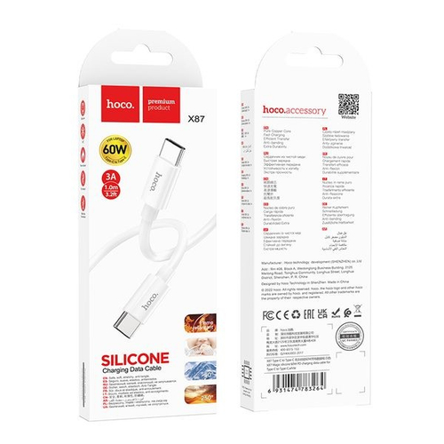 Usb Кабель-зарядка Type-C на Type-C Hoco X37 3A 60W 1м силиконовый белый