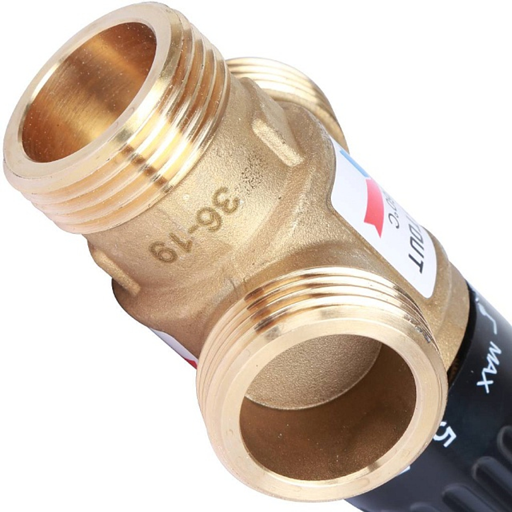 Клапан термостатический смесительный STOUT - 1" (НР, 35-60°C, Kvs 1.6, L-образное смешивание)