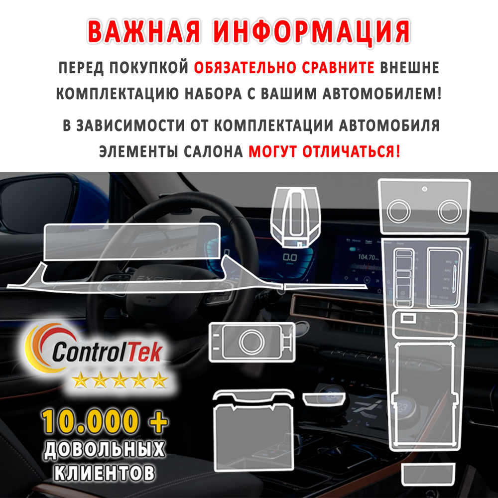 EXEED LX (2022) - комплект защитных пленок 5 в 1. Пленка защитная ControlTek HYBRID со слоем TOP COAT. Толщина: 6 mil. (175 мкм.)