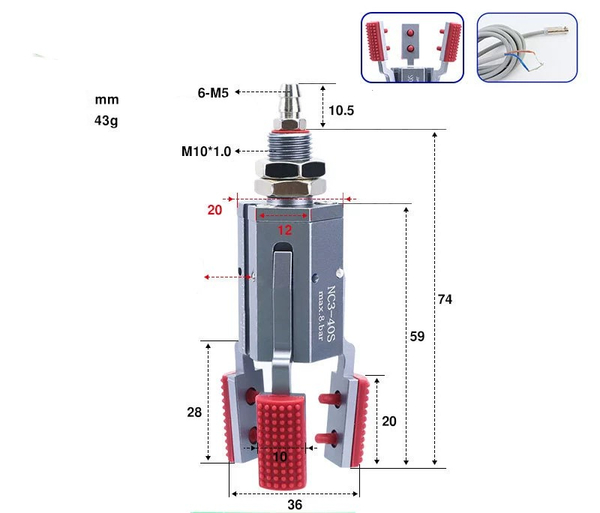 Three-jaw inner support nc3-40s (inner support range: 36-52mm) with detection and induction line