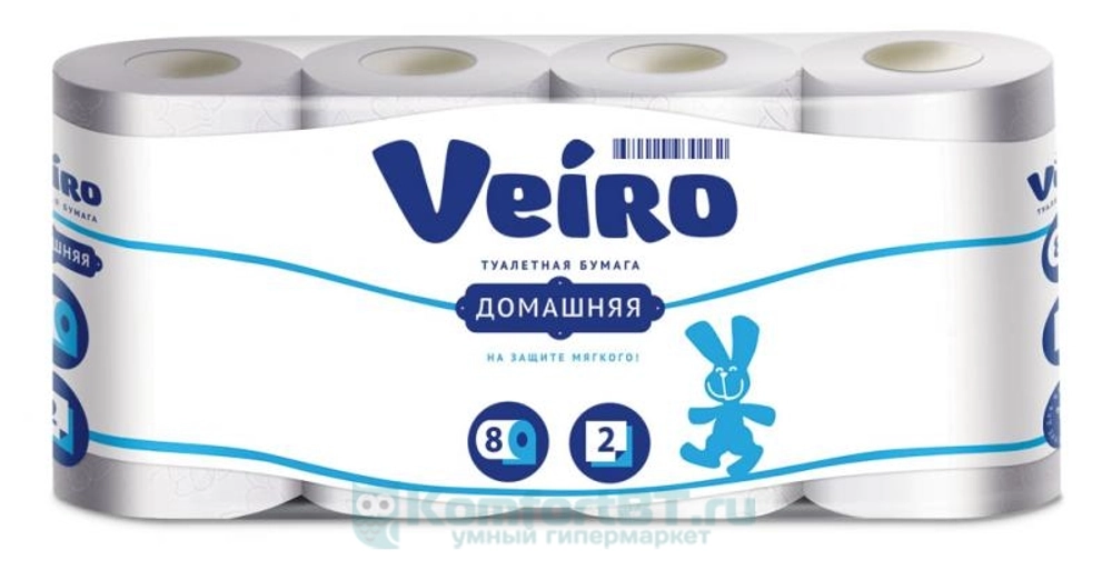 Бумага туалетная LINIA VEIRO Домашняя 2 сл., 8 рул., белая✦