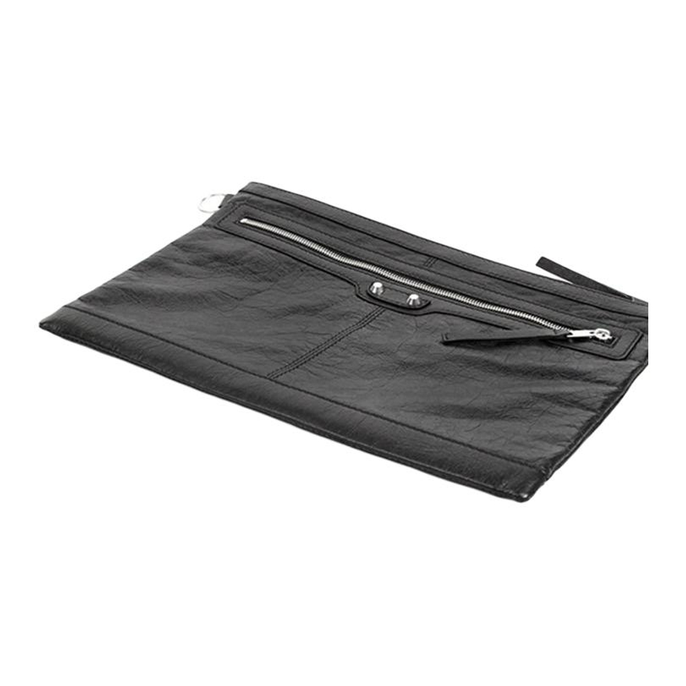 Balenciaga Zip Closure Wool Clutch Men"s Black