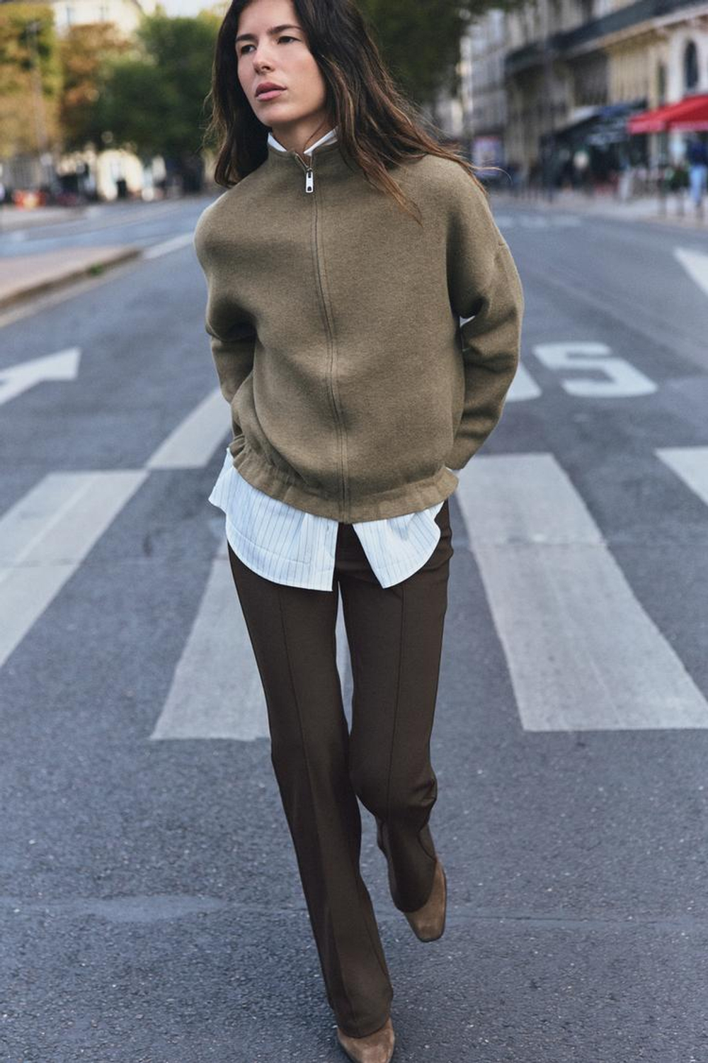 ZARA БРЮКИ FLARED, ТЕМНЫЙ ХАКИ