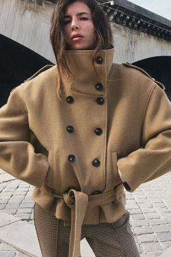 ZARA КОРОТКО ПАЛЬТО С ПОЯСОМ, РЫЖЕВАТО-КОРИЧНЕВЫЙ
