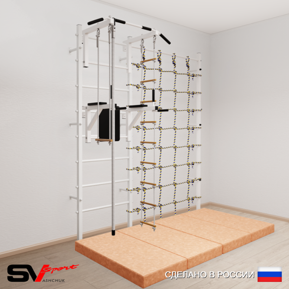 Шведская стенка Sv Sport усиленная 67740 (Турник стандарт/Брусья/Канат/Лестница/Трапеция/Мат 2м/Канатный лаз)