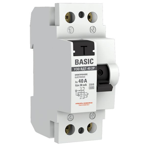 Устройство защитного отключения УЗО ВДТ-40 2P 40А/ 30мА (электронное) Basic elcb-2-40-30e-sim