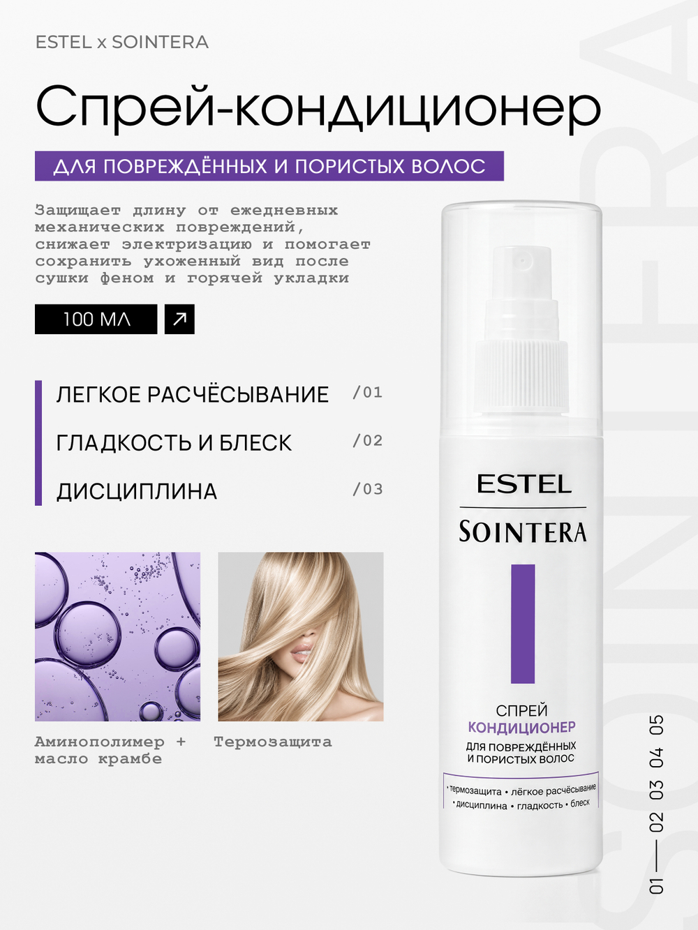Спрей кондиционер для поврежденных и пористых волос ESTEL х SOINTERA