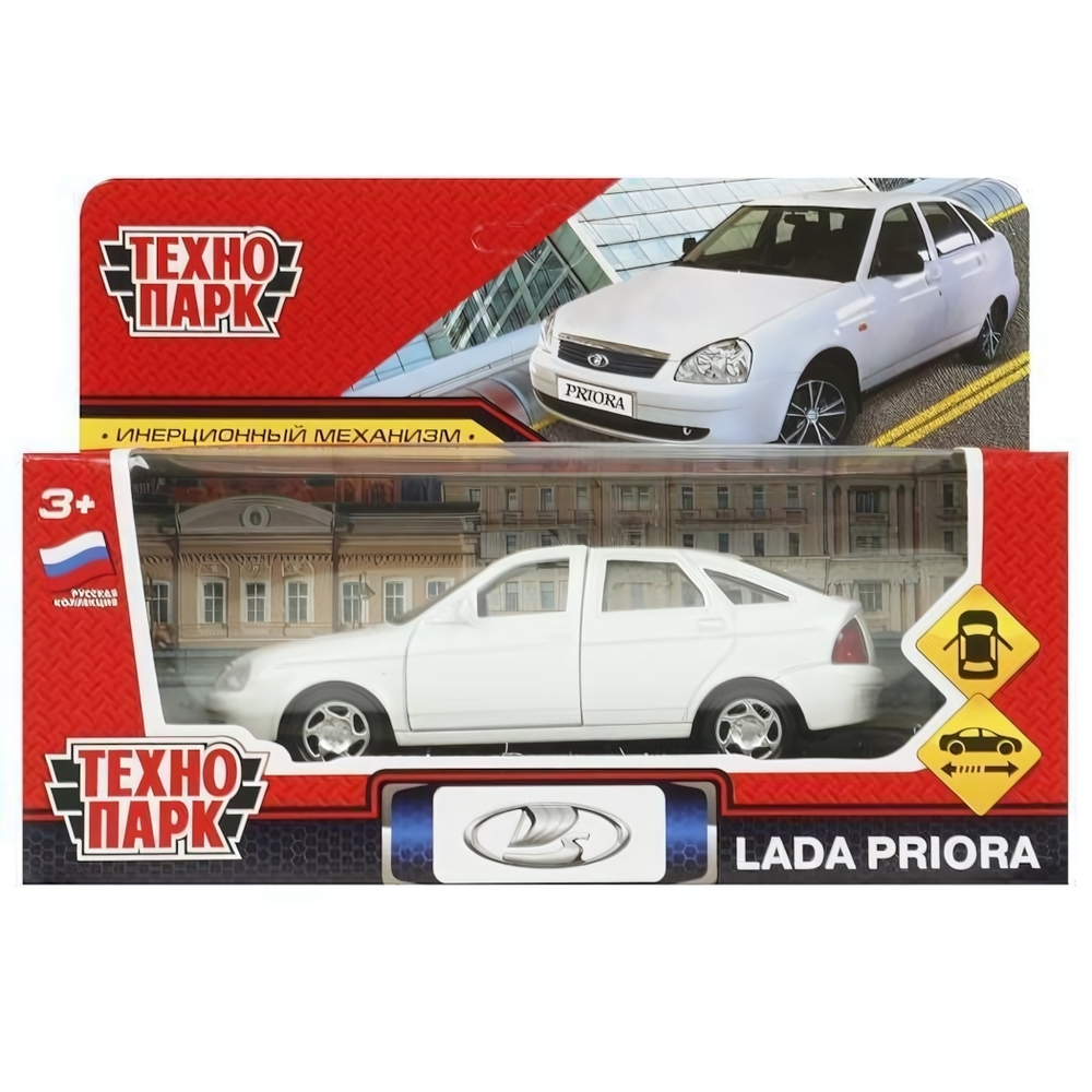 Модель ин. мет. "Lada Priora" 12см. двери, багаж, белый, коробка PRIORA-12-WH (Технопарк)