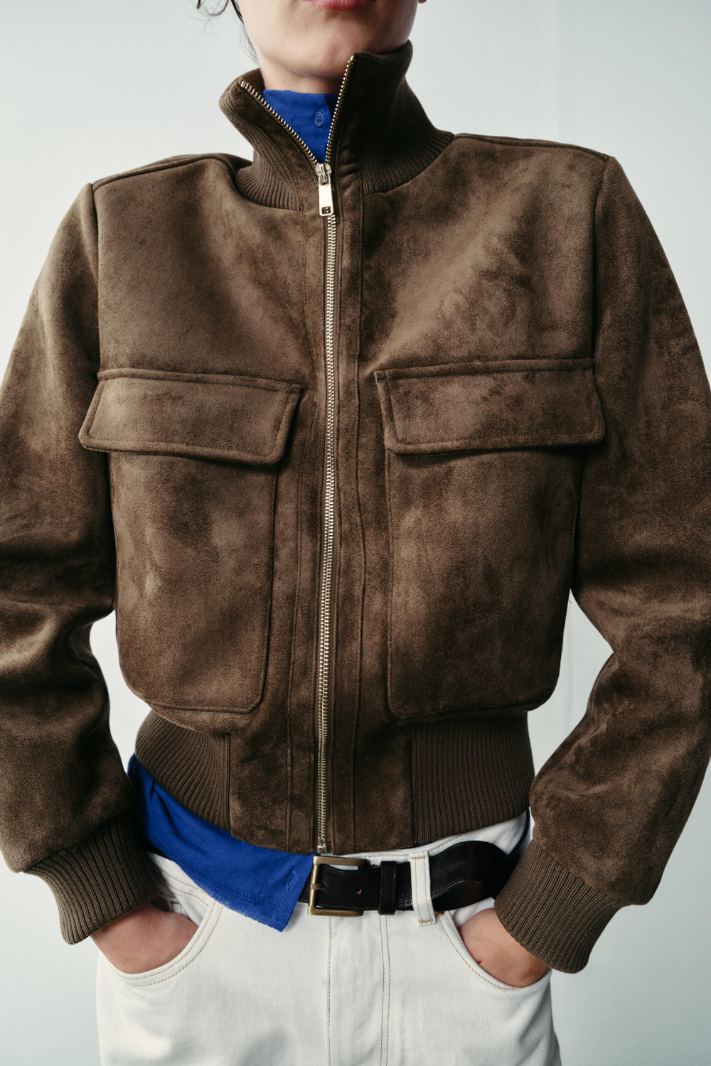 БОМБЕР ИЗ ИСКУССТВЕННОЙ ЗАМШИ — ZARA