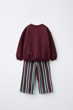 ZARA КОМПЛЕКТ ИЗ ТОЛСТОВКИ И БРЮК WIDE LEG, БУРГУНДИ