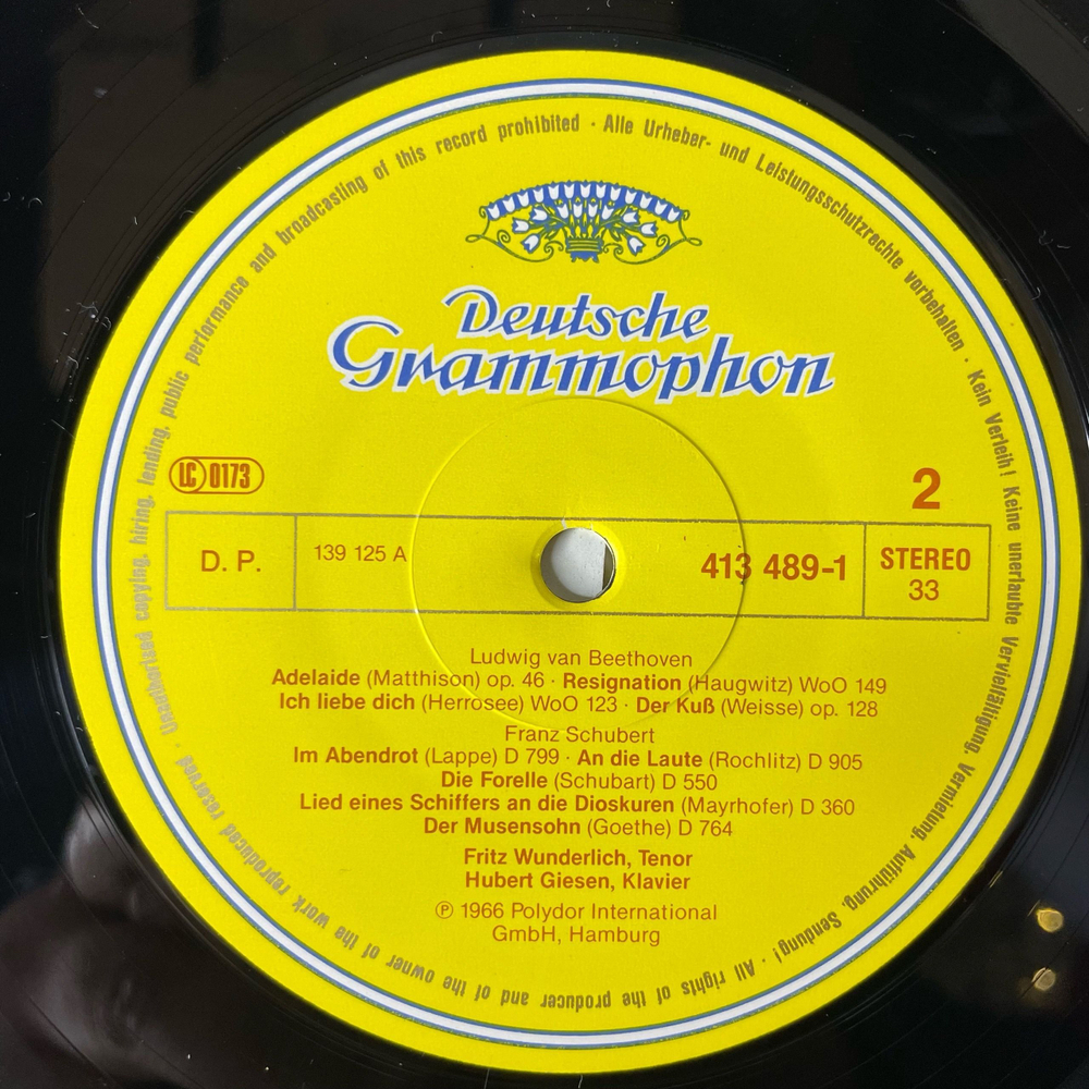 Винтажная виниловая пластинка LP Fritz Wunderlich, Hubert Giesen, Schumann: Dichterliebe, Beethoven Бетховен, Schubert Шуберт (Германия 1974) Deutsche Grammophon