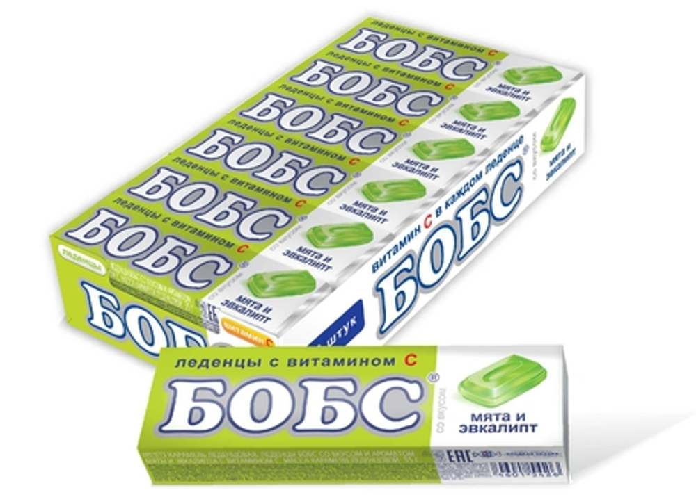 Леденцы БОБС мята с эвкалиптом с витамином С 35гр*12шт (24бл)  BS-3-1