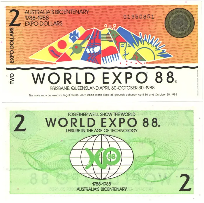 2 экспо доллара 1988 Австралия (для участников EXPO 88) 2 экспо доллара 1988 Австралия (для участников EXPO 88)