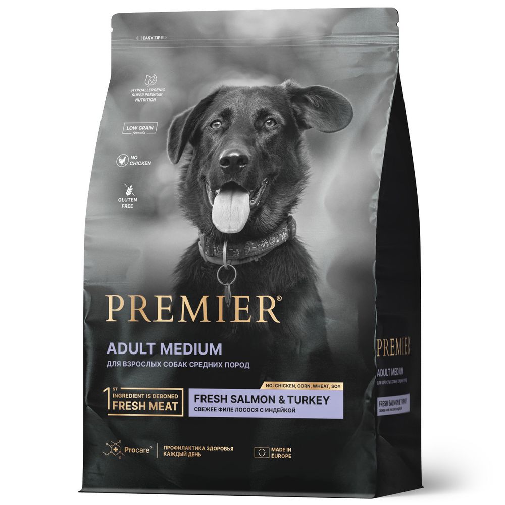 Сухой корм Premier Dog Salmon&Turkey ADULT Medium для собак средних пород свежее филе лосося с индейкой 3 кг Сухой корм Premier Dog Salmon&Turkey ADULT Medium для собак средних пород свежее филе лосося с индейкой 3 кг