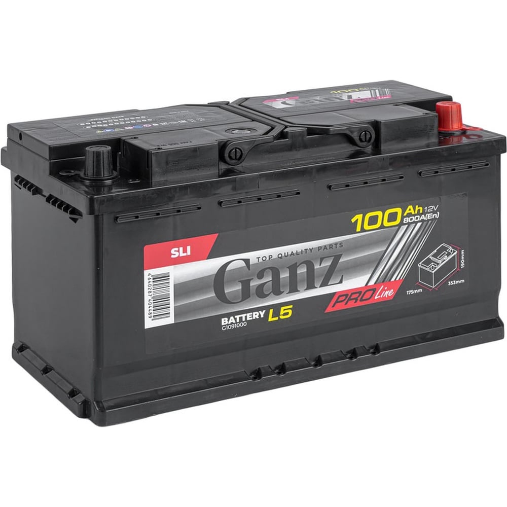 Аккумулятор GANZ PRO-Line DIN 100 А/ч обратный R+ 353x175x190 L5 EN 800 А