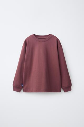 ZARA ФУТБОЛКА ИЗ ПЛОТНОГО ХЛОПКА, ГРАНАТОВЫЙ