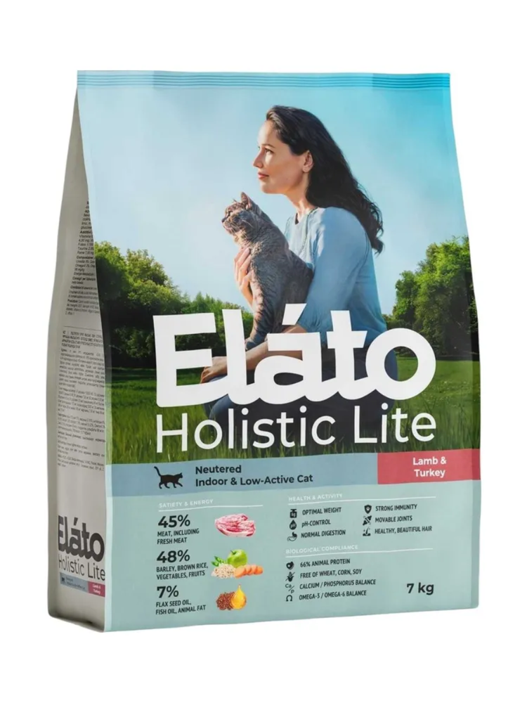 Сухой корм ELATO Holistic Lite для кастрированных и стерилизованных кошек с ягненком и индейкой - 7 кг (СРОК до 06.10.26)
