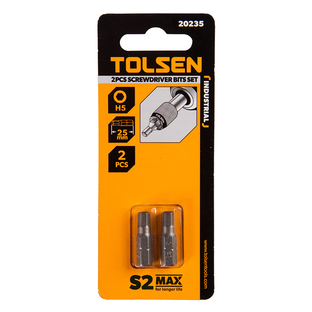 TOLSEN (TT20235) Набор вставок (бит) торцевых 1/4", Hex, 5 мм, 25 мм, 2 предмета