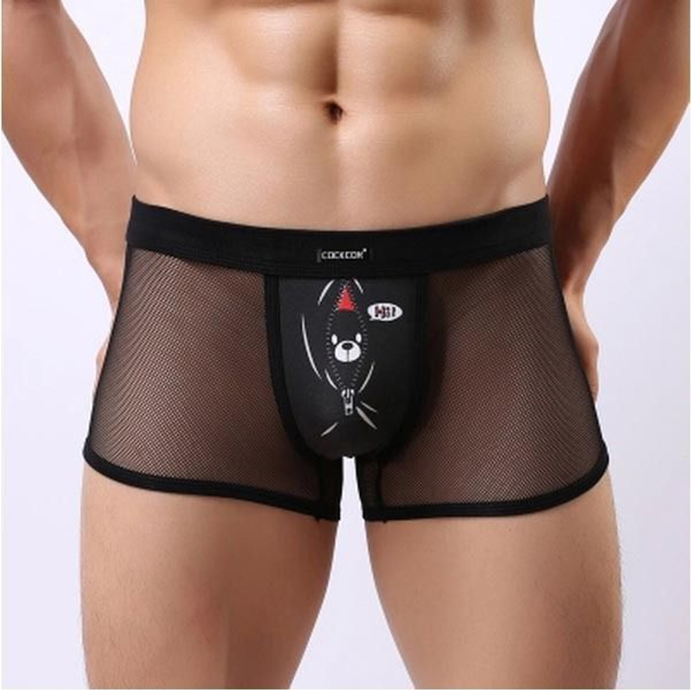 Мужские трусы-боксеры из сетки Cockcon Unzip-Me Boxer с пикантным принтом (Размер: XL) (Цвет: голубой)