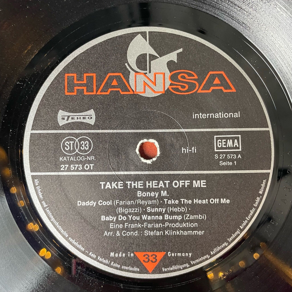 Винтажная виниловая пластинка LP Boney M Take The Heat Off Me (Germany 1976) Baby Do You Wanna Bump