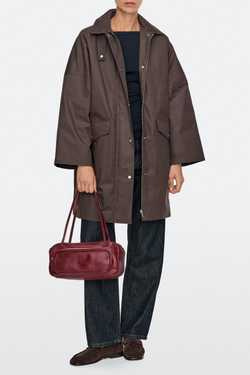 Massimo Dutti Средняя сумка-боулинг из кожи наппа, красный