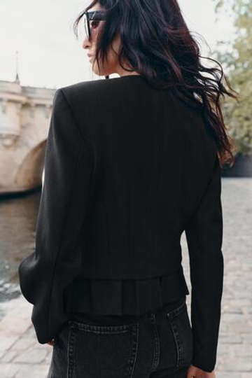 ZARA КОРОТКАЯ ШЕРСТЯНАЯ КУРТКА — ZW COLLECTION, ЧЕРНЫЙ