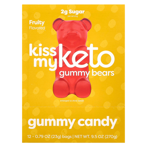 Kiss My Keto, кетогенные жевательные мишки, с фруктовым вкусом, 12 пакетиков по 23 г (0,79 унции)