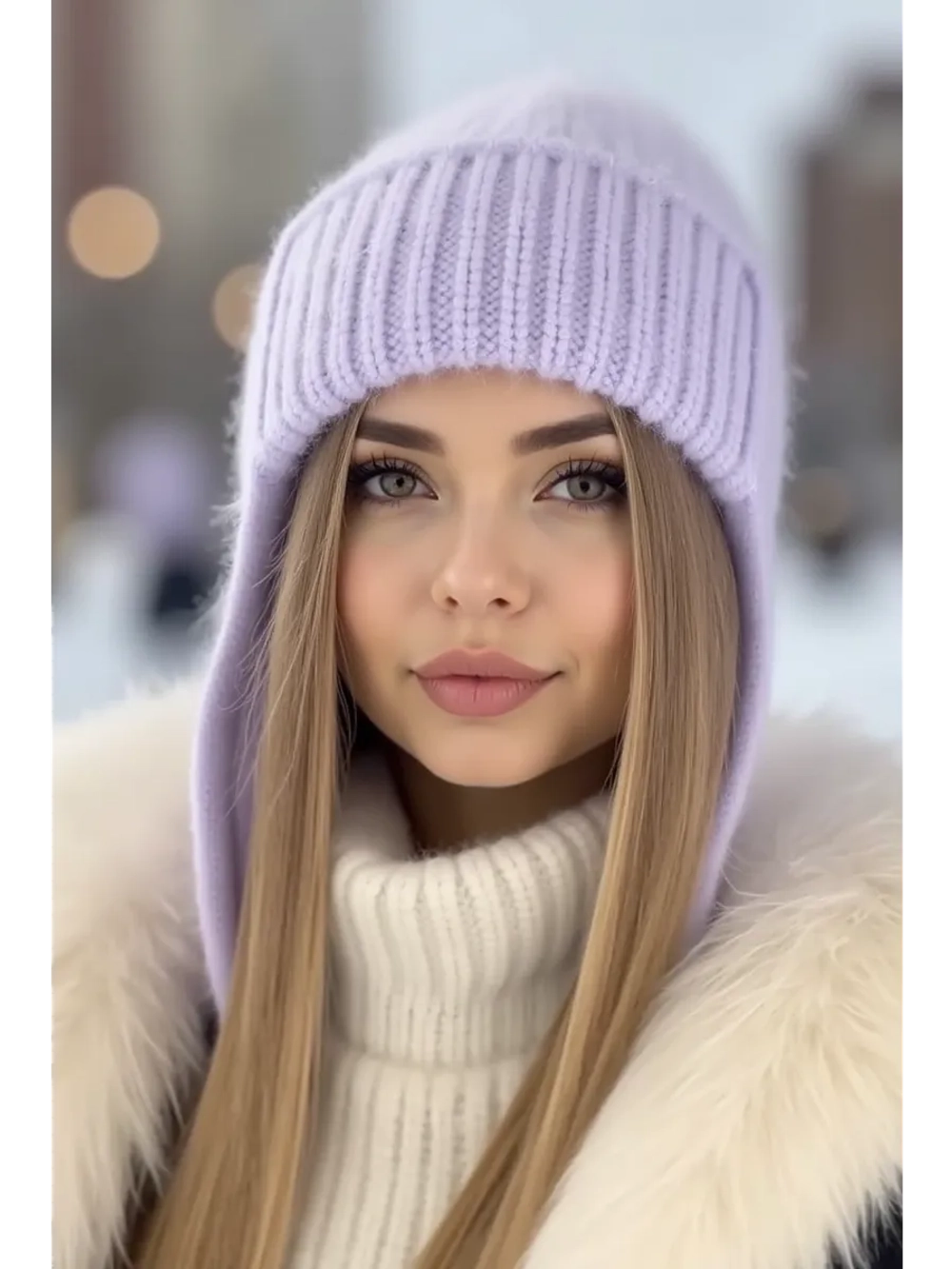 шапка ушанка вязаная зимняя ангора пушистая