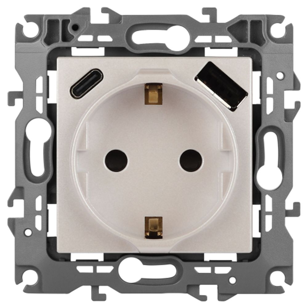 Розетка ЭРА Серия 12 12-4108-15 2P+E 16A-250В со шторками с USB type-A+C 5В-3А перламутр | Эра 12