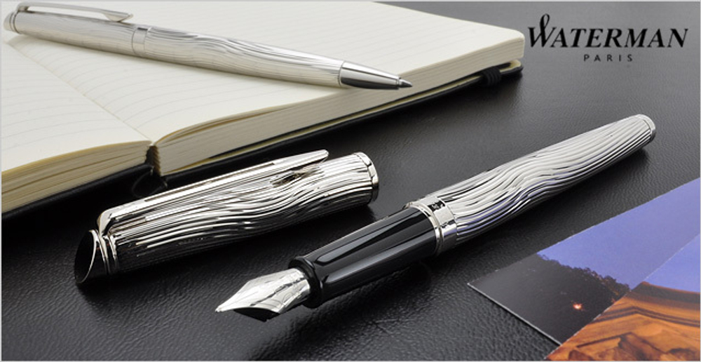 Перьевая ручка Waterman Hemisphere Deluxe , цвет: Metal CT, перо: F