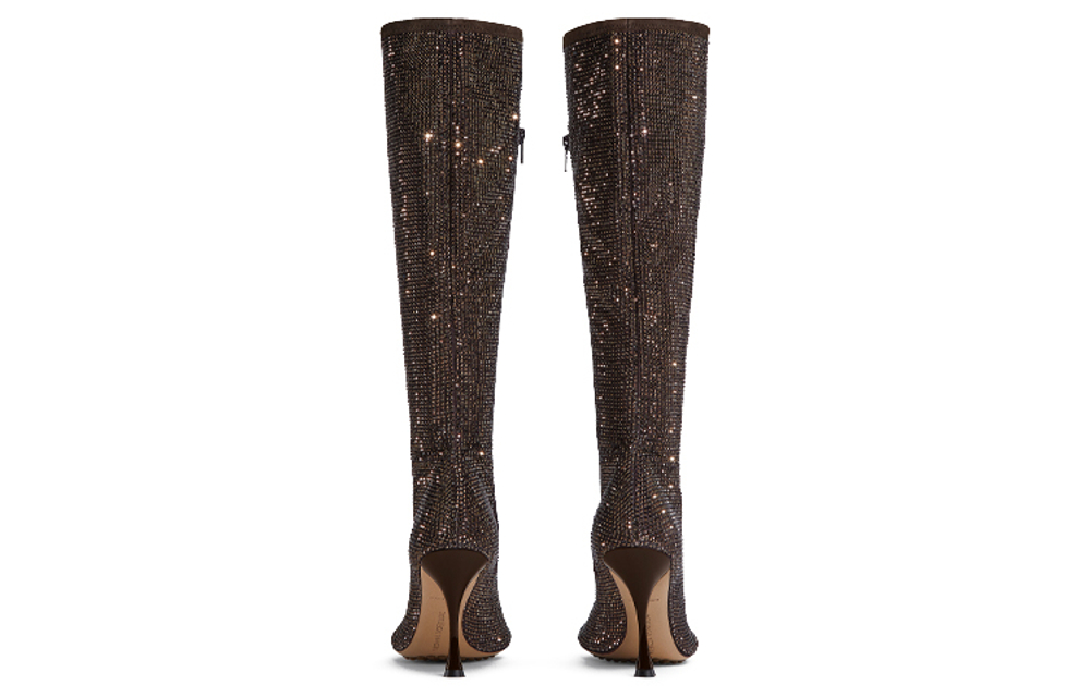 Bottega Veneta Dot BV Sparkle Suede Knee High Boots 9cm Women"s Brown