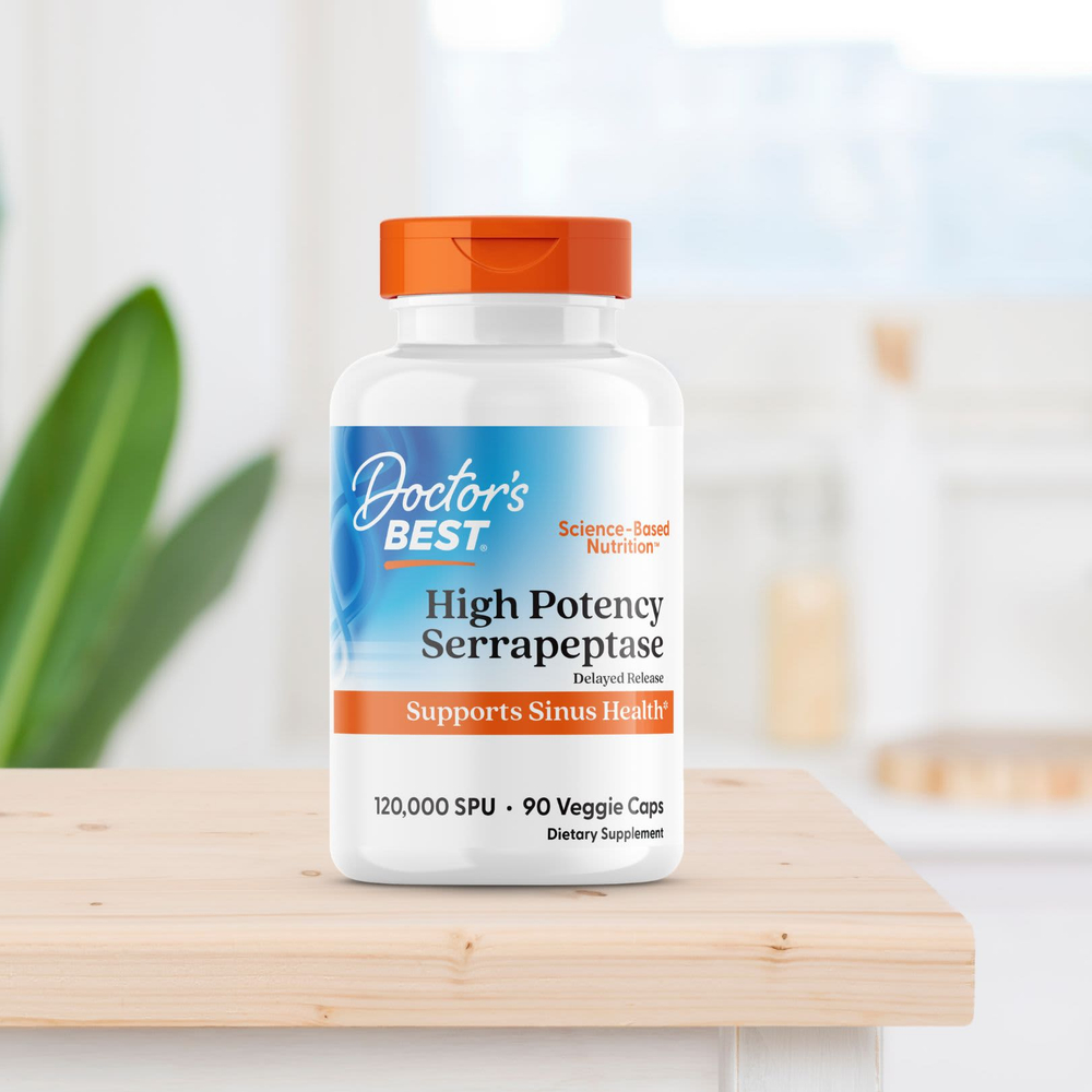 Doctor's Best, высокоэффективная серрапептаза, 90 растительных капсул