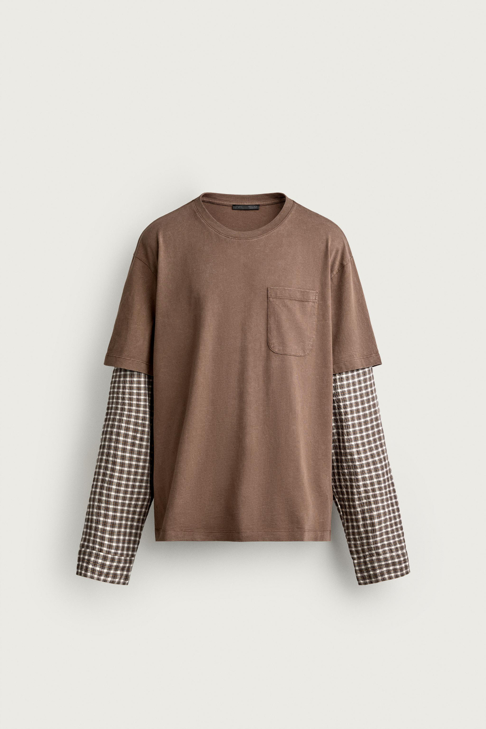 ФУТБОЛКА С РУКАВАМИ С ЭФФЕКТОМ МНОГОСЛОЙНОСТИ В КЛЕТКУ — ZARA