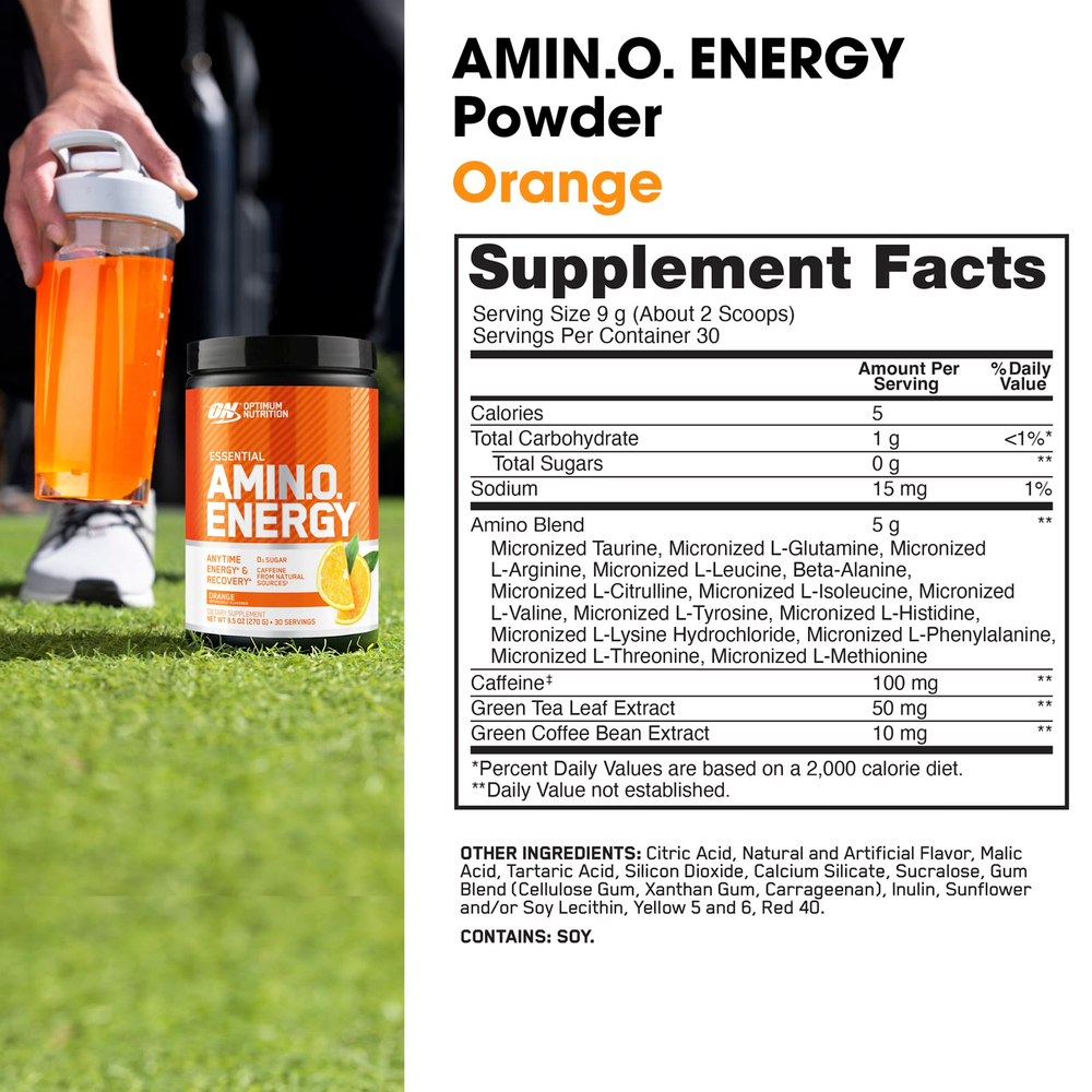 Optimum Nutrition, ESSENTIAL AMIN.O. ENERGY, охладитель с апельсином, 270 г (9,5 унции)